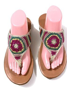 The Sak Shana Thong Sandals Women’s Size 10 Multi Color Crochet Boho Flats